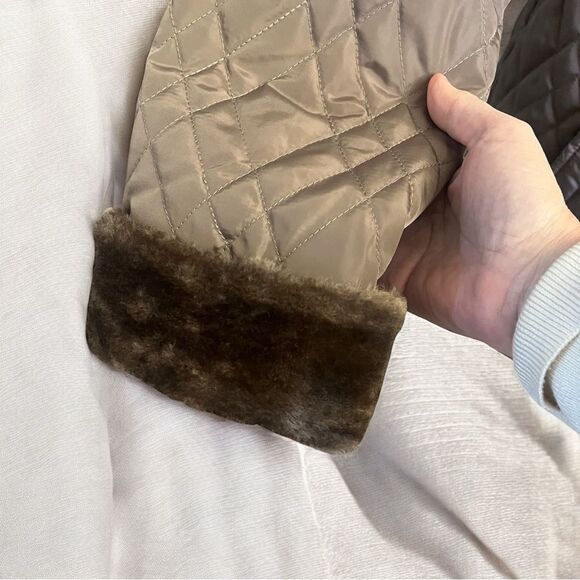 Dennis Basso Cinch Waist Quilted Anorak Coat with Faux Fur Trim Size Small - Picture 5 of 12